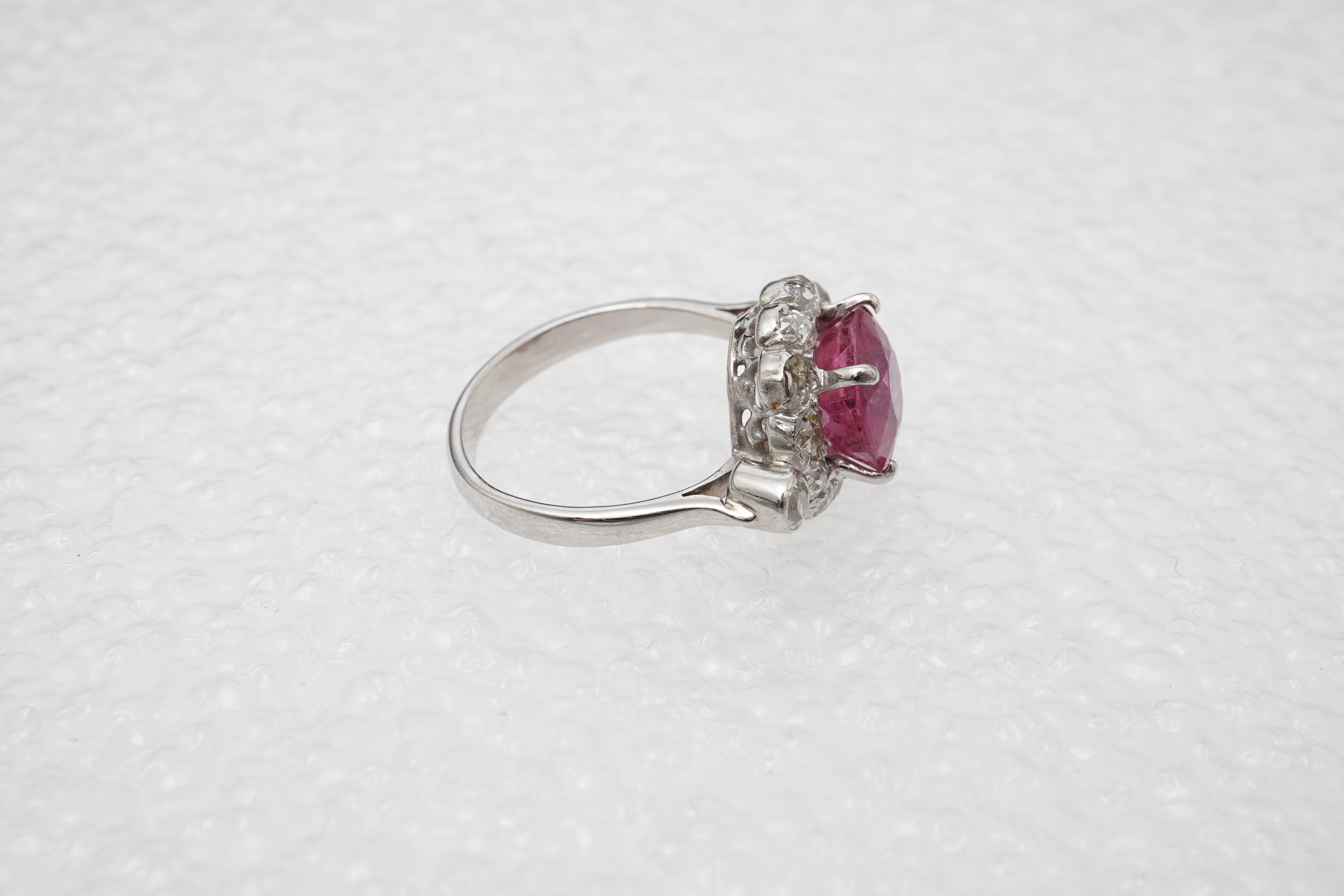 A pink tourmaline and diamond ring